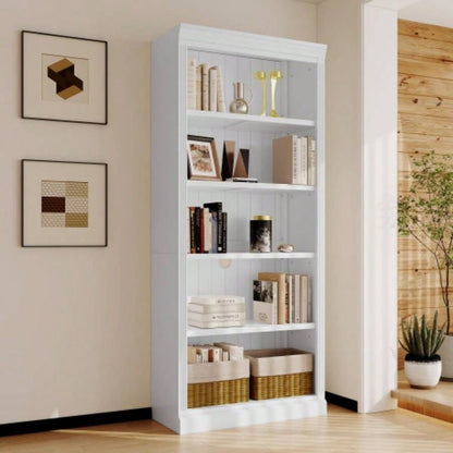 83.4 Tall Wood Bookcase, 5 - Tier Home Decor Bookshelves with Adjustable Storage Shelves, Storage Organizer CDs/Books/Movies, Standing Storage Shelves Living Room, Home Office, White
