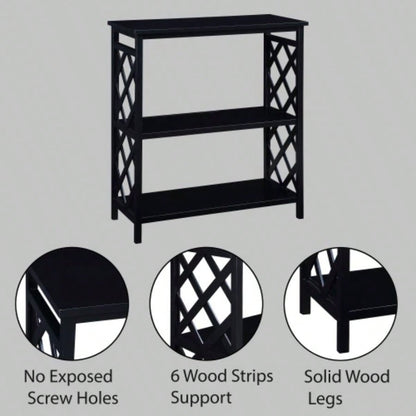 Console Table 3 - Tier with Storage Shelves, Open Bookshelf Bookcase with Solid Wood Hallway, Living Room and Bedroom. Black