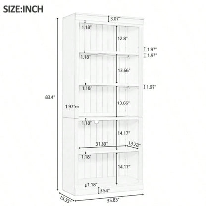 83.4 Tall Wood Bookcase, 5 - Tier Home Decor Bookshelves with Adjustable Storage Shelves, Storage Organizer CDs/Books/Movies, Standing Storage Shelves Living Room, Home Office, White