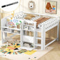 Full Size Low Loft Bed with Built - in Desk, Storage Cabinets and Open Bookcase, Whiteboard Graffiti, White