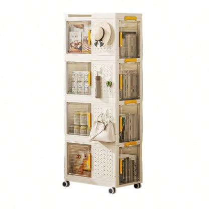 4 - Tier Rolling Storage bookcase with Wheels, Large Capacity Storage bins, Mobile Multifunction Utility Rolling Storage Organizer, Mobile Shelvi, living room, office