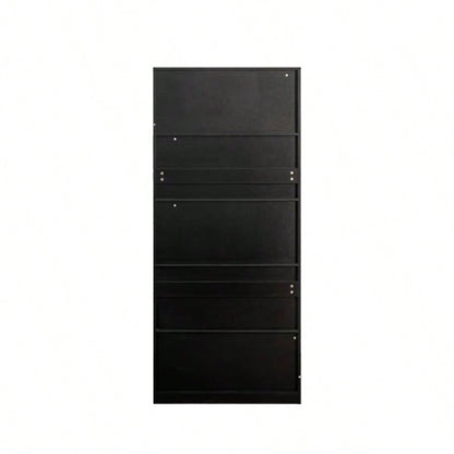 Display Cabinet with Glass Doors, Curio Storage Cabinet with 2 - Drawer, Bookcase with LED Lights, Black