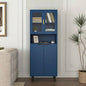 Tempered Glass Door Tall Storage Bookcase with adjustable board, 4 doors MDF painting finished cabinet, Navy Blue, Living room Bedroom storage