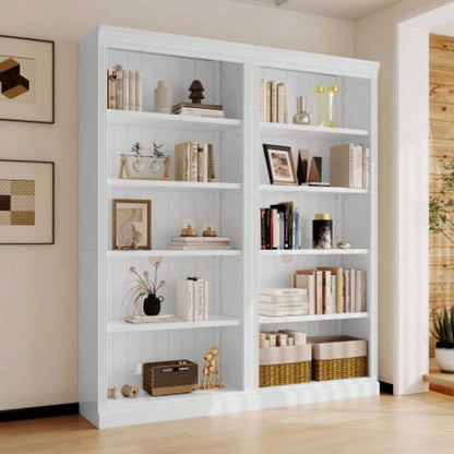 83 Tall Wood Bookcase Suite, 5 - Tier Home Decor Bookshelves Suite with Adjustable Shelves, Storage Organizer CDs/Books/Movies, Standing Storage Shelves Suite Living Room, Office, White