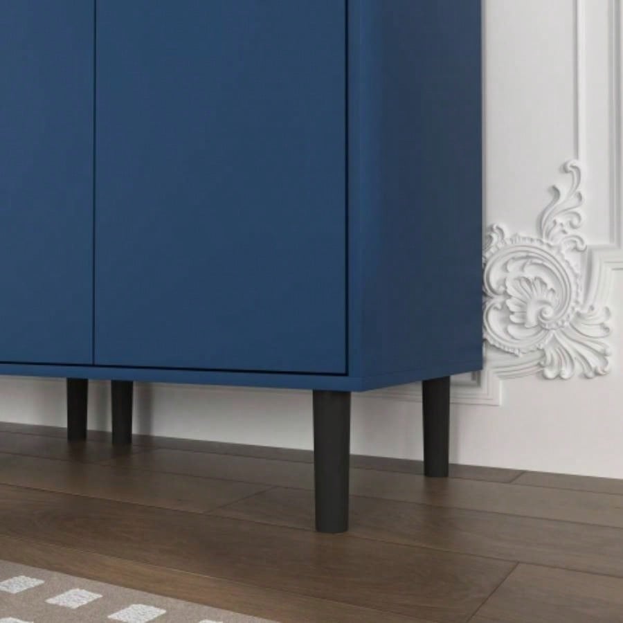 Tempered Glass Door Tall Storage Bookcase with adjustable board, 4 doors MDF painting finished cabinet, Navy Blue, Living room Bedroom storage