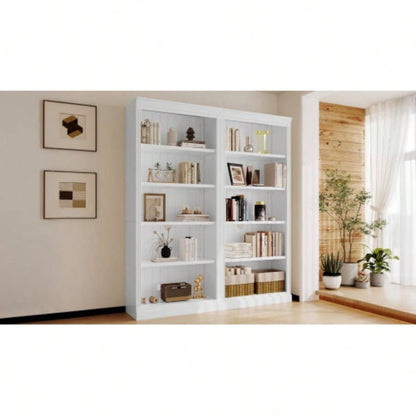 83 Tall Wood Bookcase Suite, 5 - Tier Home Decor Bookshelves Suite with Adjustable Shelves, Storage Organizer CDs/Books/Movies, Standing Storage Shelves Suite Living Room, Office, White