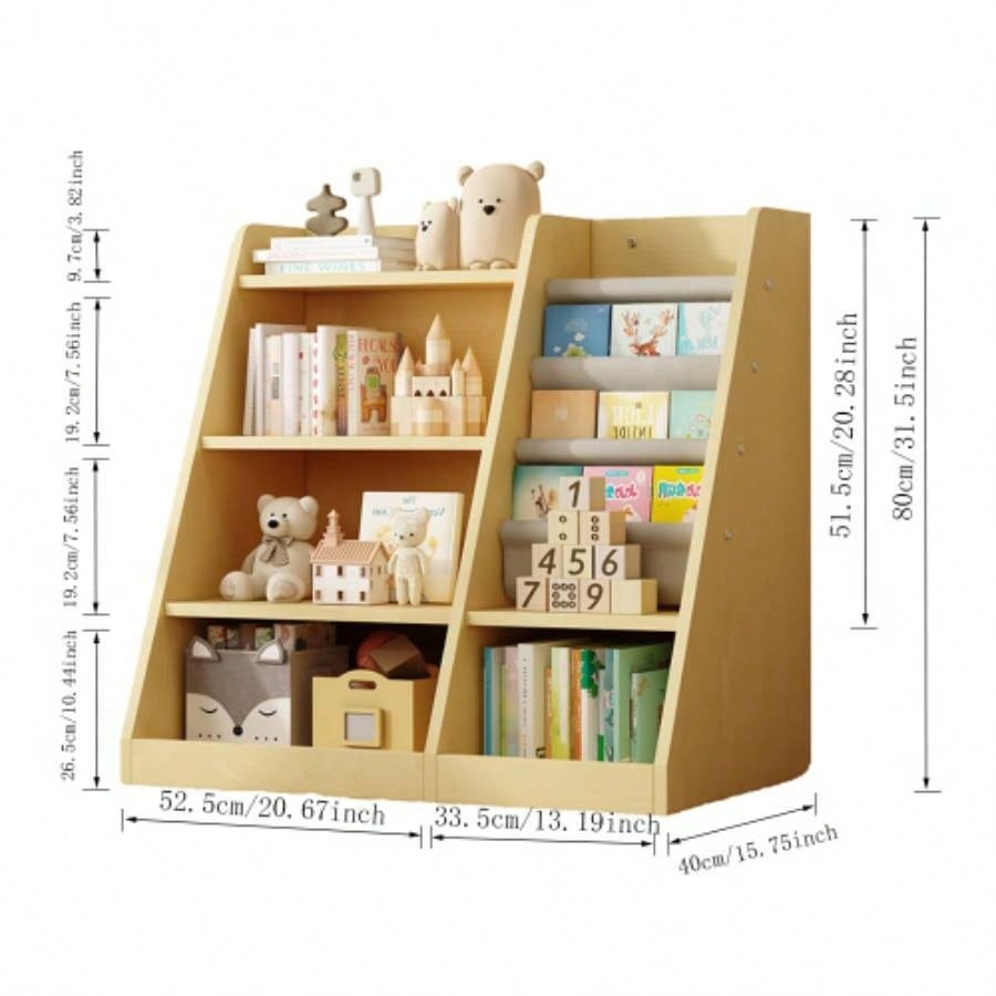 Wooden Toy Storage Organizer Cabinet Natural/ Wood Kids Bookshelf Children Bookcase Toddler Sling Book Rack Shelf Playroom Bedroom Nursery Hallway School Kindergarten Living room