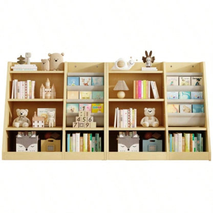 Wooden Toy Storage Organizer Cabinet Natural/ Wood Kids Bookshelf Children Bookcase Toddler Sling Book Rack Shelf Playroom Bedroom Nursery Hallway School Kindergarten Living room