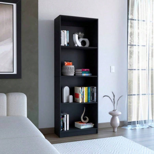 Vinton Bookcase with Spacious Tier - Shelving Design, Black