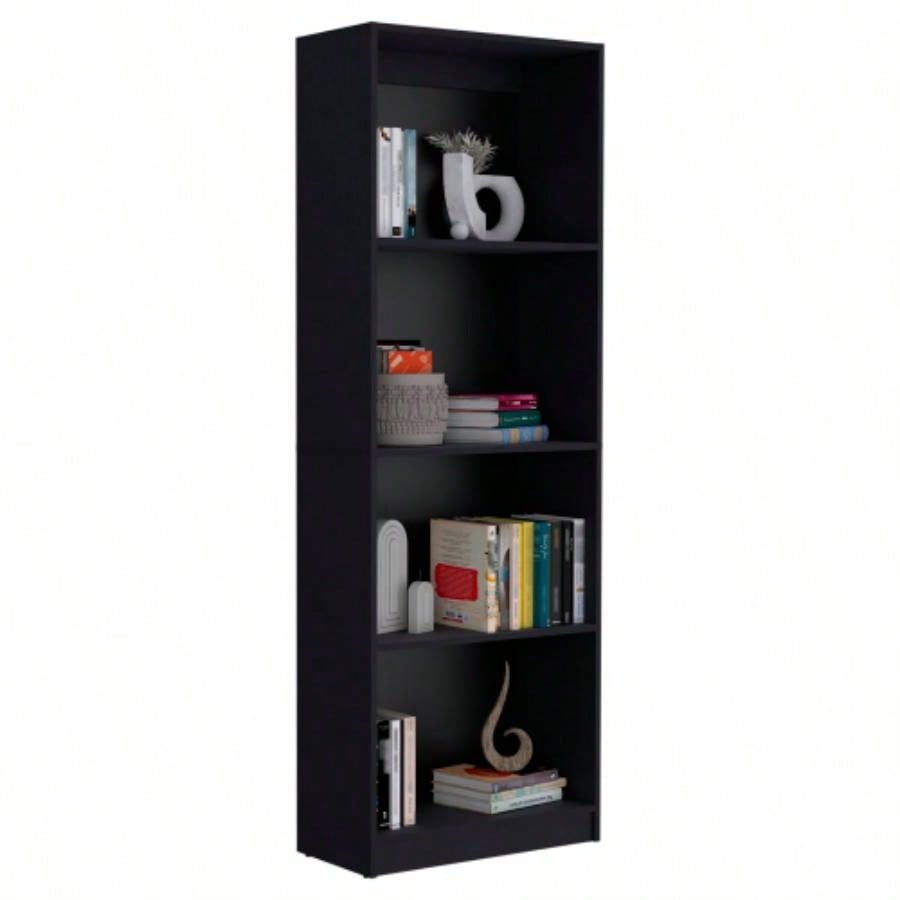 Vinton Bookcase with Spacious Tier - Shelving Design, Black