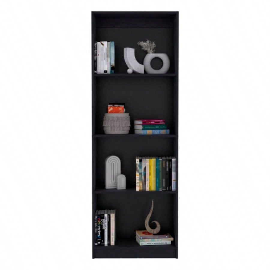 Vinton Bookcase with Spacious Tier - Shelving Design, Black