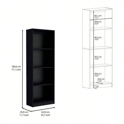 Vinton Bookcase with Spacious Tier - Shelving Design, Black