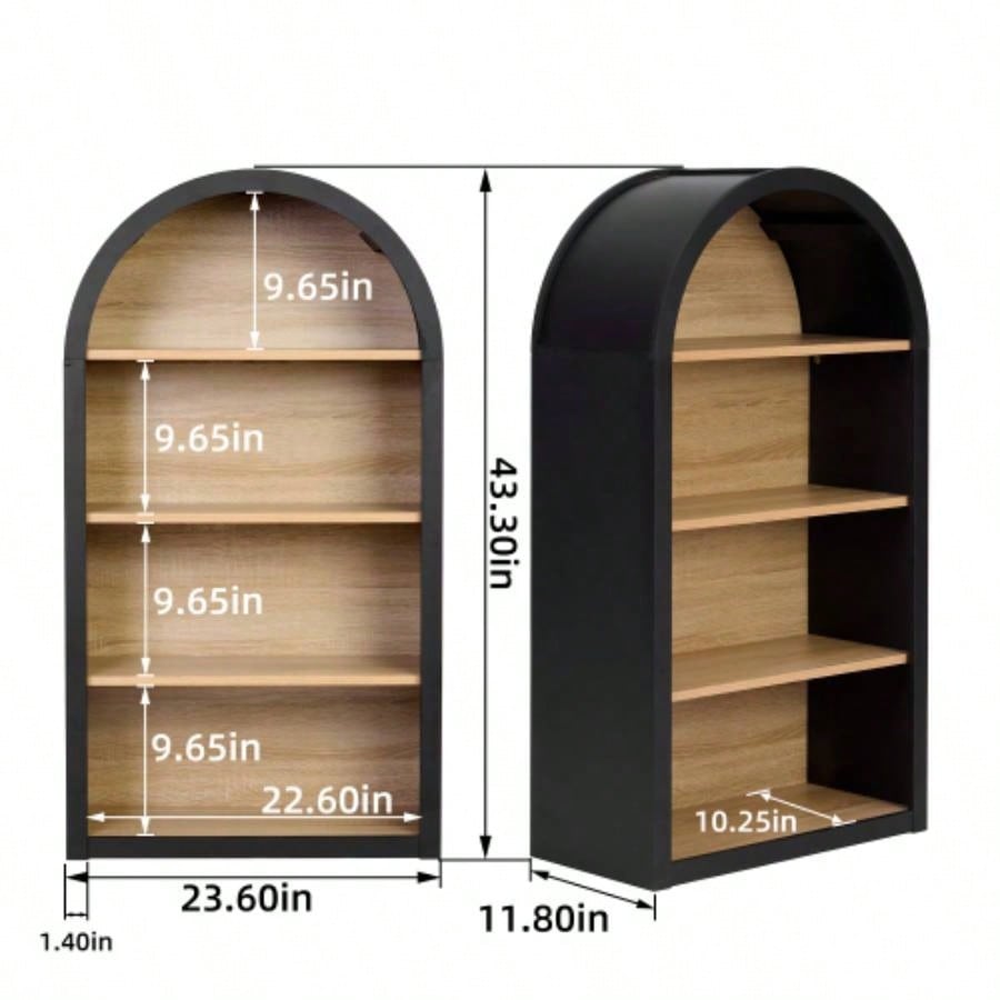 4 - Tier Black Arched Bookshelf, 43 Tall Arched Bookcase with Storage Shelves