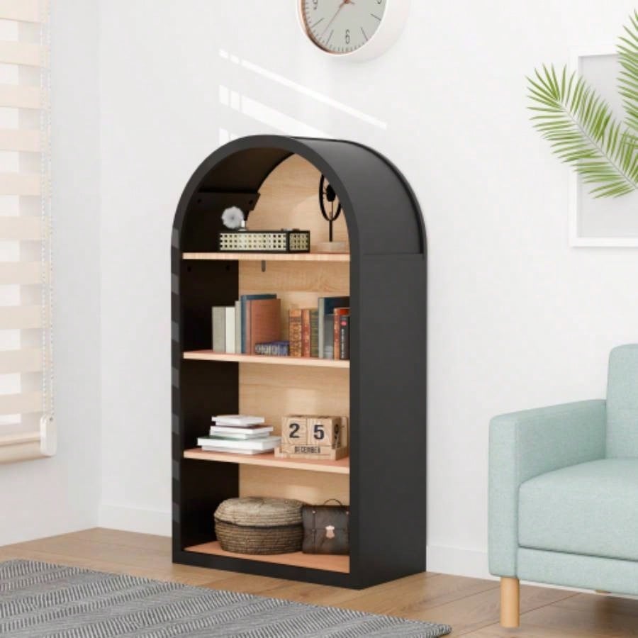 4 - Tier Black Arched Bookshelf, 43 Tall Arched Bookcase with Storage Shelves