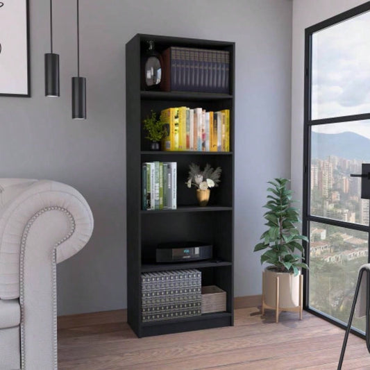 Vinton 4 - Tier Bookcase with Modern Storage Books and Decor, Black