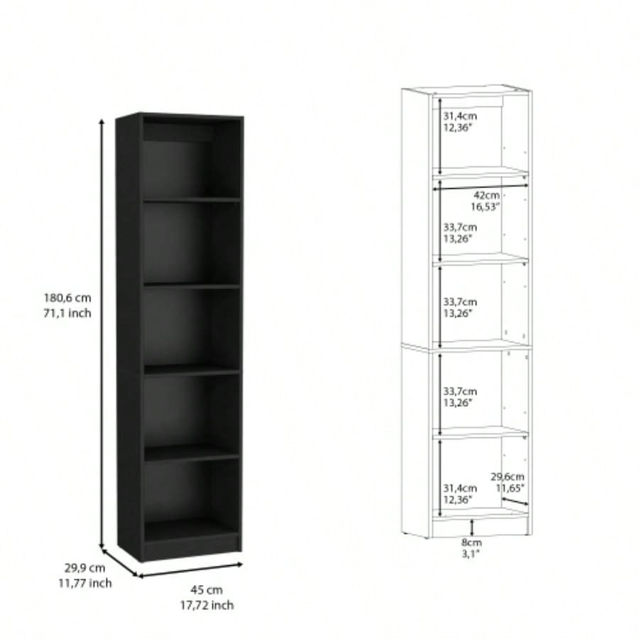 Vinton XS Bookcase Compact Bookshelf with Multiple Shelves, Black