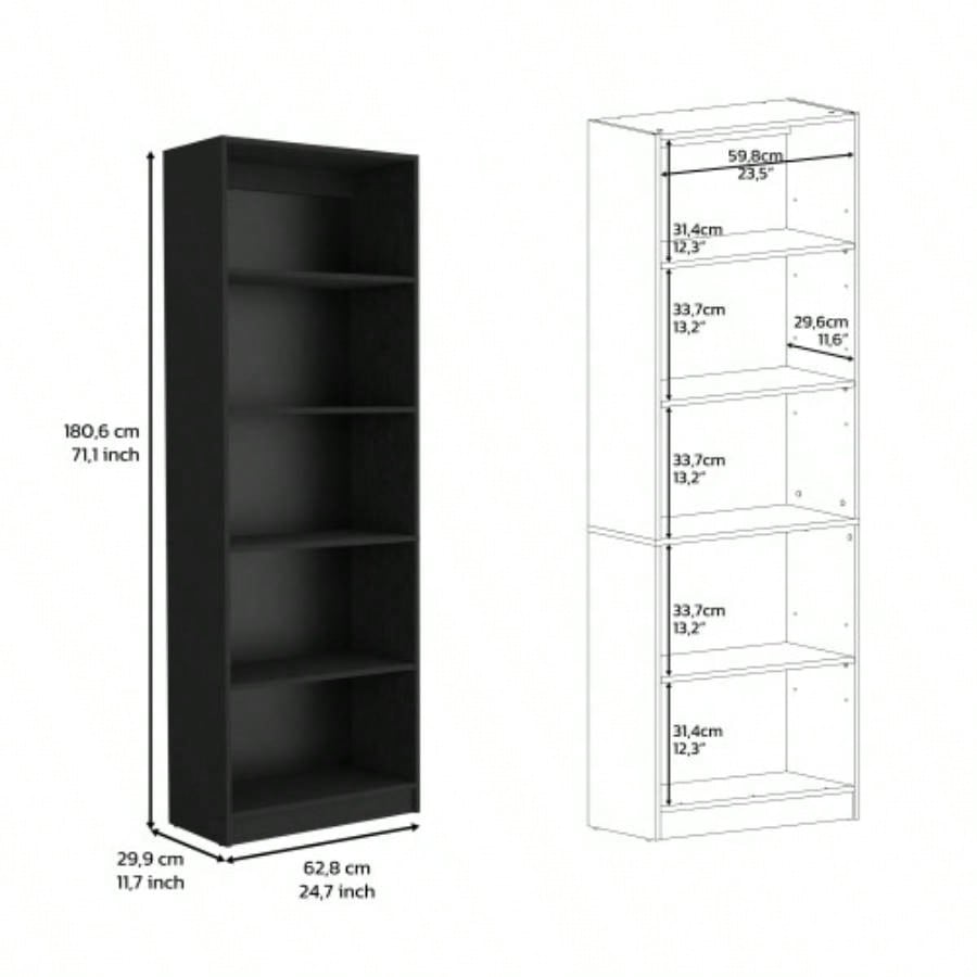 Vinton 4 - Tier Bookcase with Modern Storage Books and Decor, Black