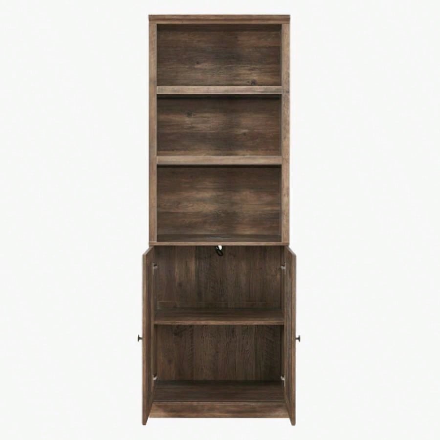 1 Doors Bookshelf with USB Port and 3 Open Shelves Bookcase Side Cabinet Storage Shelves, Rustic Brown