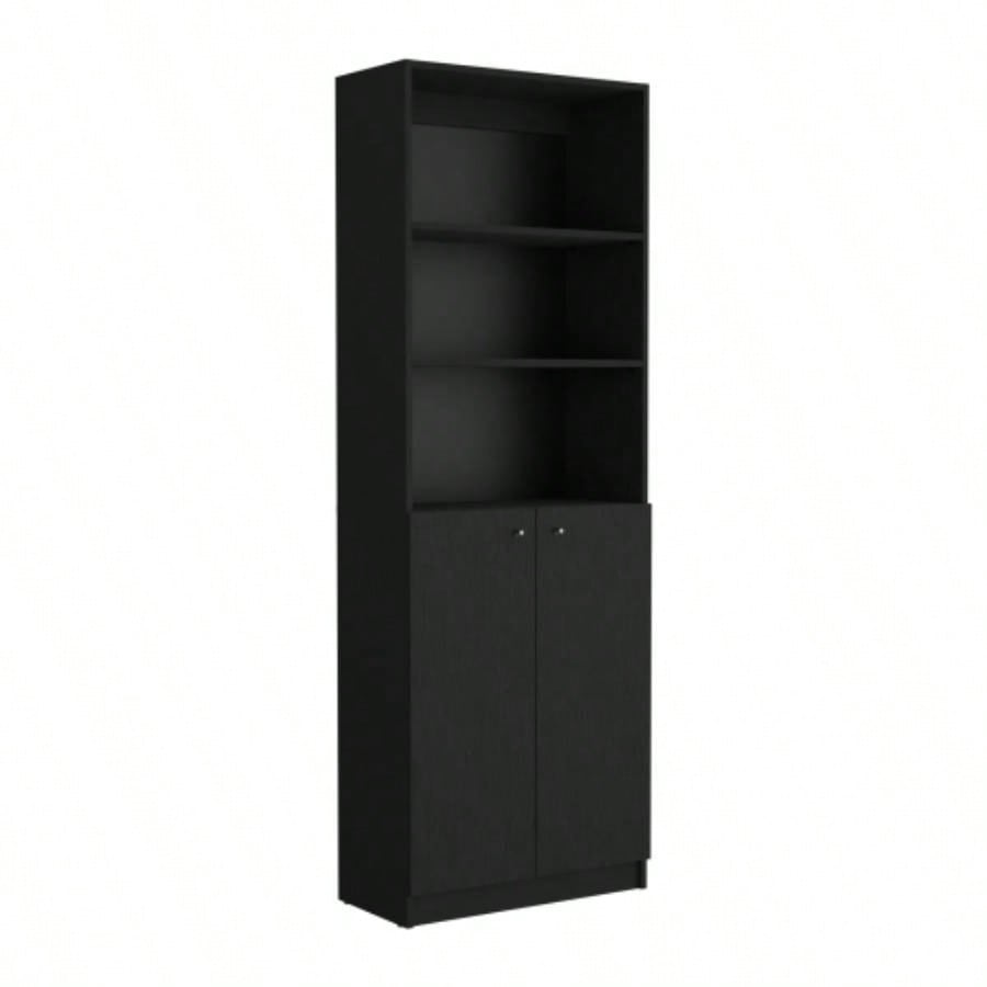 Vinton 2 - Door Bookcase with Upper Shelves, Black