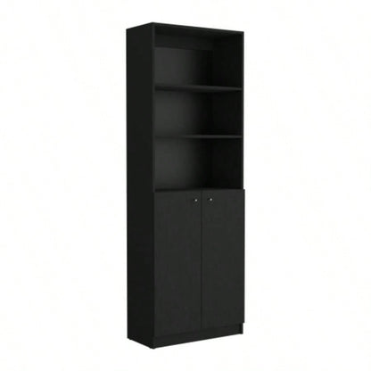 Vinton 2 - Door Bookcase with Upper Shelves, Black