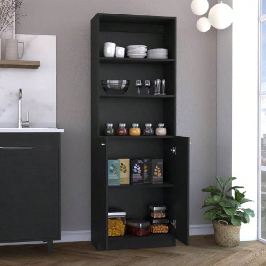 Vinton 2 - Door Bookcase with Upper Shelves, Black