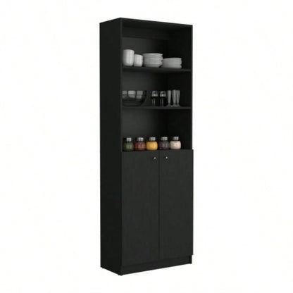 Vinton 2 - Door Bookcase with Upper Shelves, Black