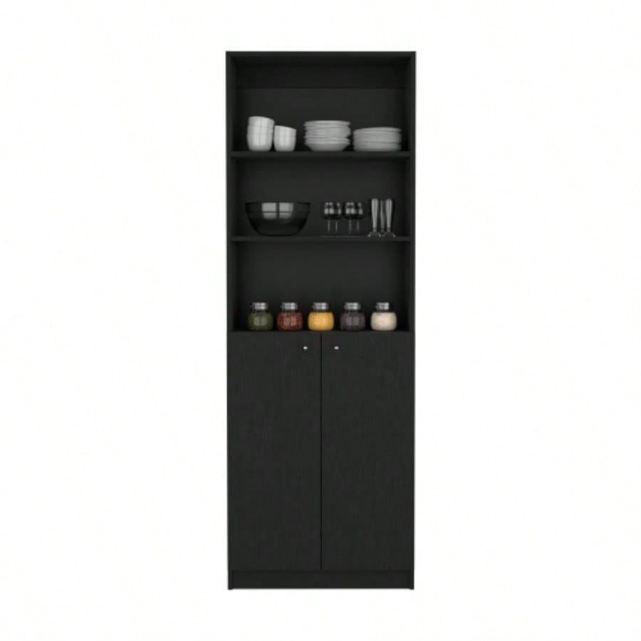 Vinton 2 - Door Bookcase with Upper Shelves, Black
