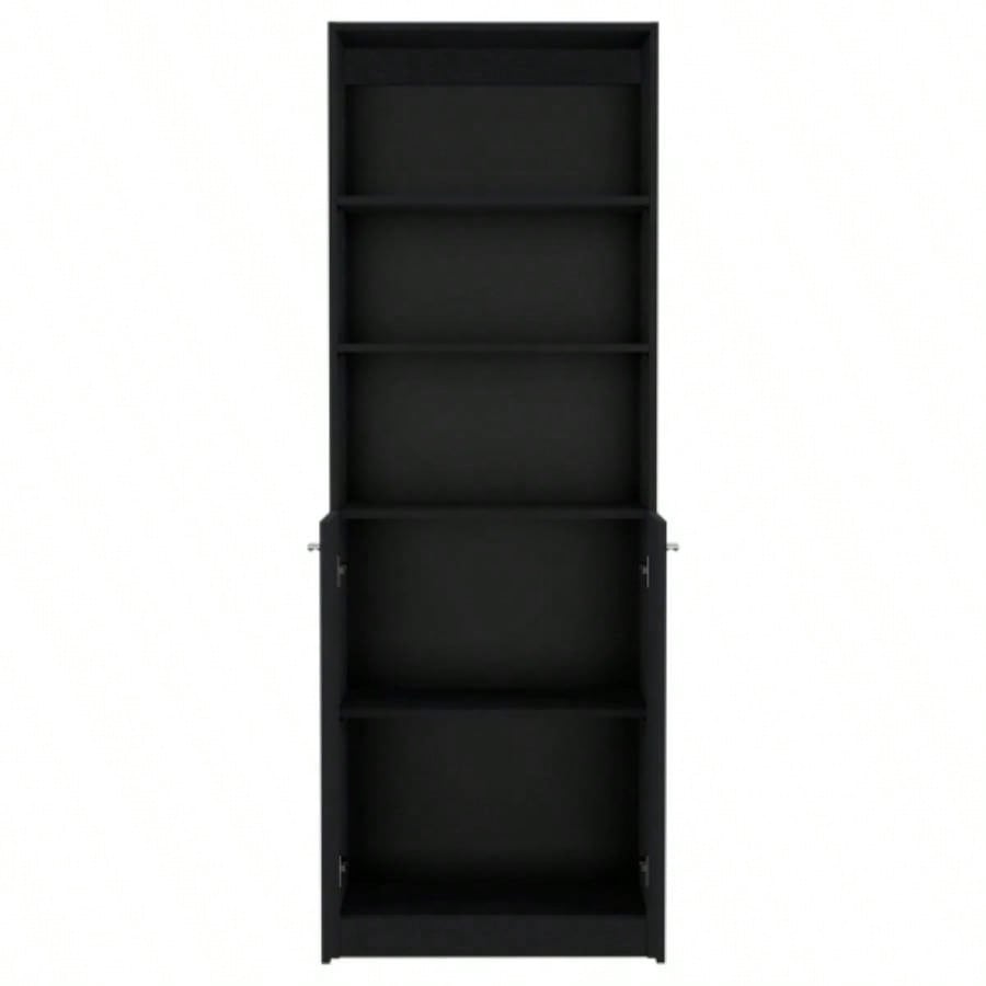 Vinton 2 - Door Bookcase with Upper Shelves, Black