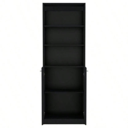 Vinton 2 - Door Bookcase with Upper Shelves, Black