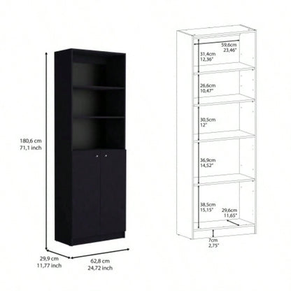 Vinton 2 - Door Bookcase with Upper Shelves, Black