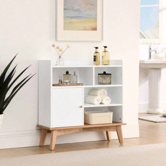 Colorblocking Storage Cabinet with Solid Wood Base feet, Floor Cabinet Bedroom Living Room Nursery Home Office Reception Entrance, Bookcases Children, Bathroom Cabinet