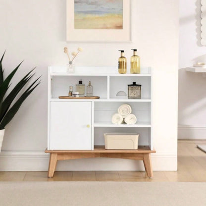Colorblocking Storage Cabinet with Solid Wood Base feet, Floor Cabinet Bedroom Living Room Nursery Home Office Reception Entrance, Bookcases Children, Bathroom Cabinet