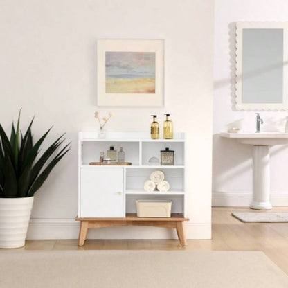 Colorblocking Storage Cabinet with Solid Wood Base feet, Floor Cabinet Bedroom Living Room Nursery Home Office Reception Entrance, Bookcases Children, Bathroom Cabinet