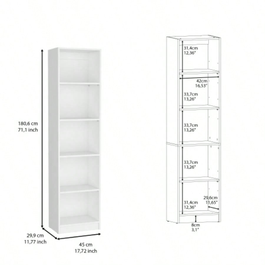 Vinton XS Bookcase Compact Bookshelf with Multiple Shelves, White