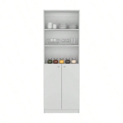 Vinton 2 - Door Bookcase with Upper Shelves, White