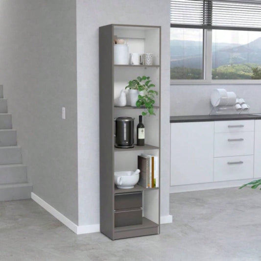 Vinton XS Bookcase Compact Bookshelf with Multiple Shelves, Matt Gray/ White