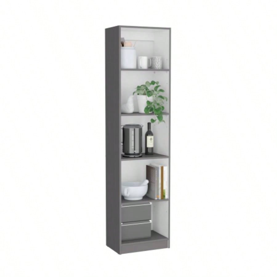 Vinton XS Bookcase Compact Bookshelf with Multiple Shelves, Matt Gray/ White