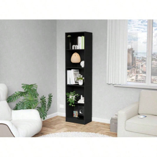 Sutton Slim Bookcase with Modern 5 - Shelf Design