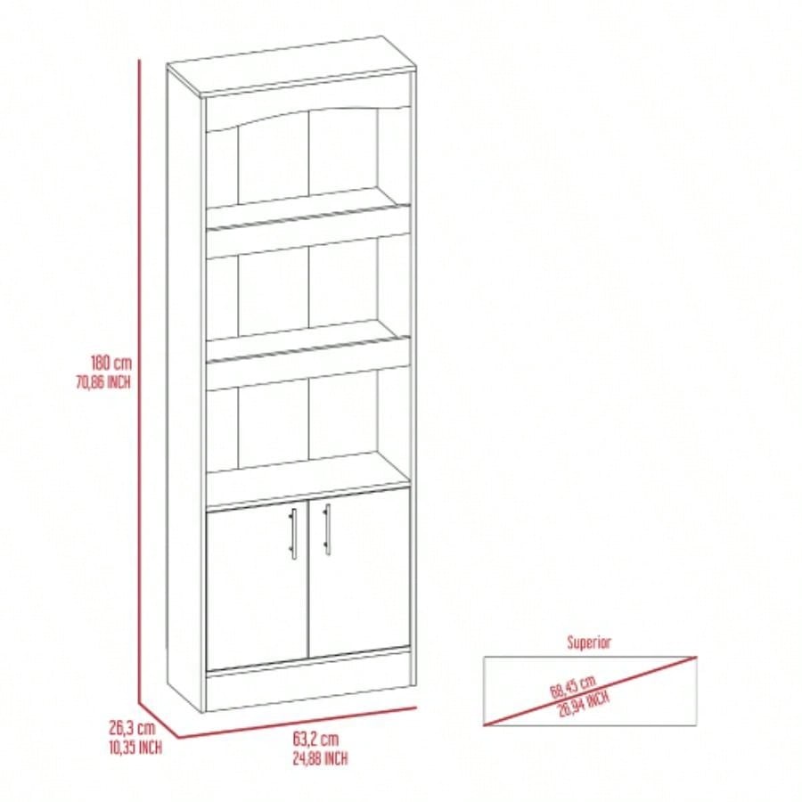 Bookcase, Three Shelves, Double Door Cabinet, Metal Hardware, Light Gray