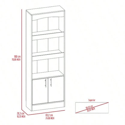 Bookcase, Three Shelves, Double Door Cabinet, Metal Hardware, Light Gray