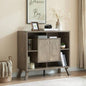 Compact display storage sideboard bookcase cabinet two door four open shelves metal knobs wooden flared