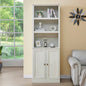 1 Doors Bookshelf with USB Port and 3 Open Shelves Bookcase Side Cabinet Storage Shelves, Rustic White