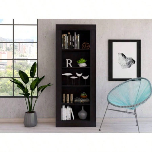 Bookcase with Vertical Design and 5 Storage Shelves, Black