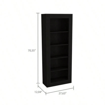 Bookcase with Vertical Design and 5 Storage Shelves, Black
