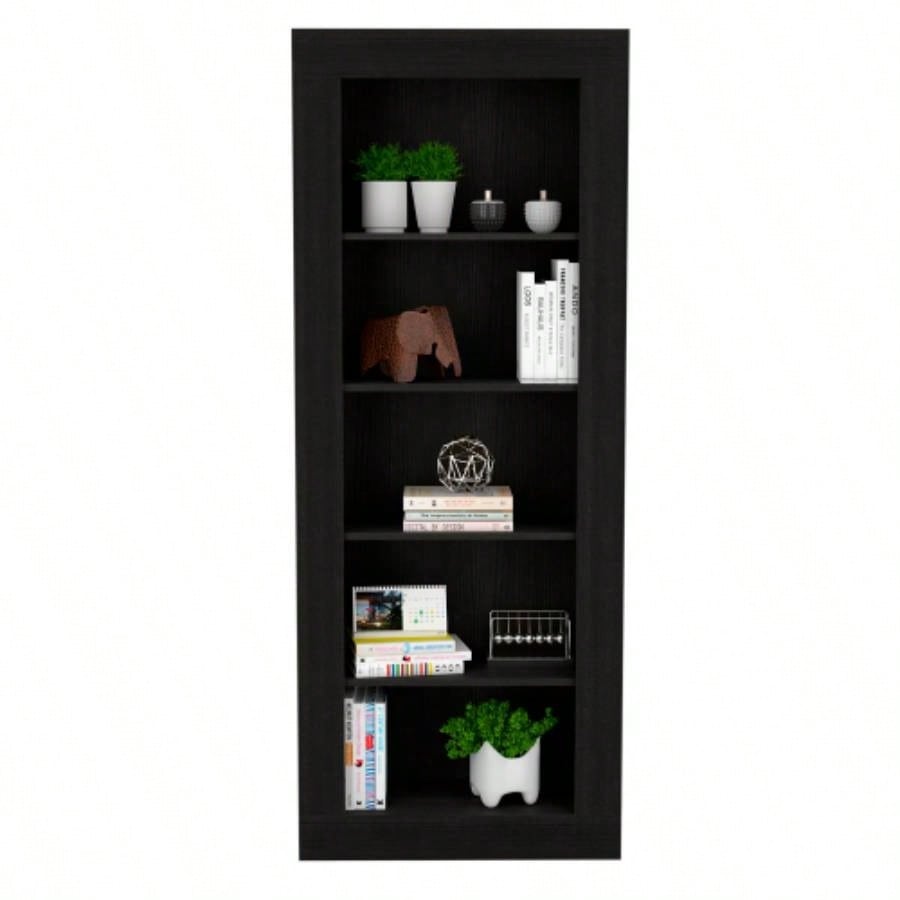 Bookcase with Vertical Design and 5 Storage Shelves, Black