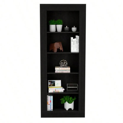 Bookcase with Vertical Design and 5 Storage Shelves, Black