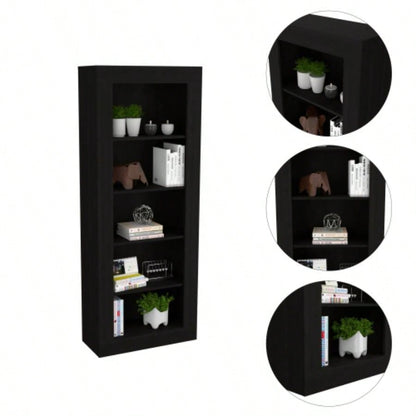 Bookcase with Vertical Design and 5 Storage Shelves, Black