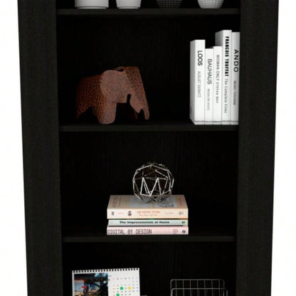 Bookcase with Vertical Design and 5 Storage Shelves, Black