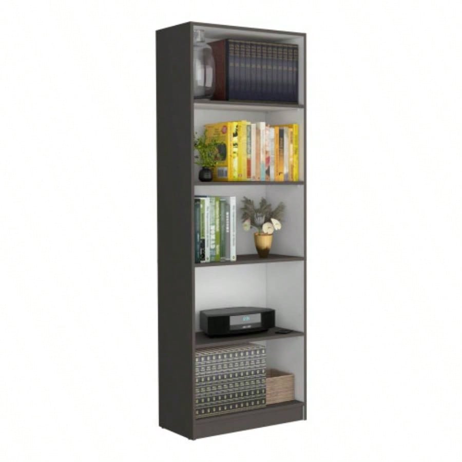 Vinton 4 - Tier Bookcase with Modern Storage Books and Decor, Matt Gray/ White
