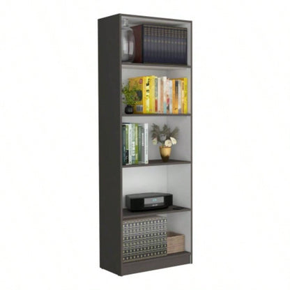 Vinton 4 - Tier Bookcase with Modern Storage Books and Decor, Matt Gray/ White